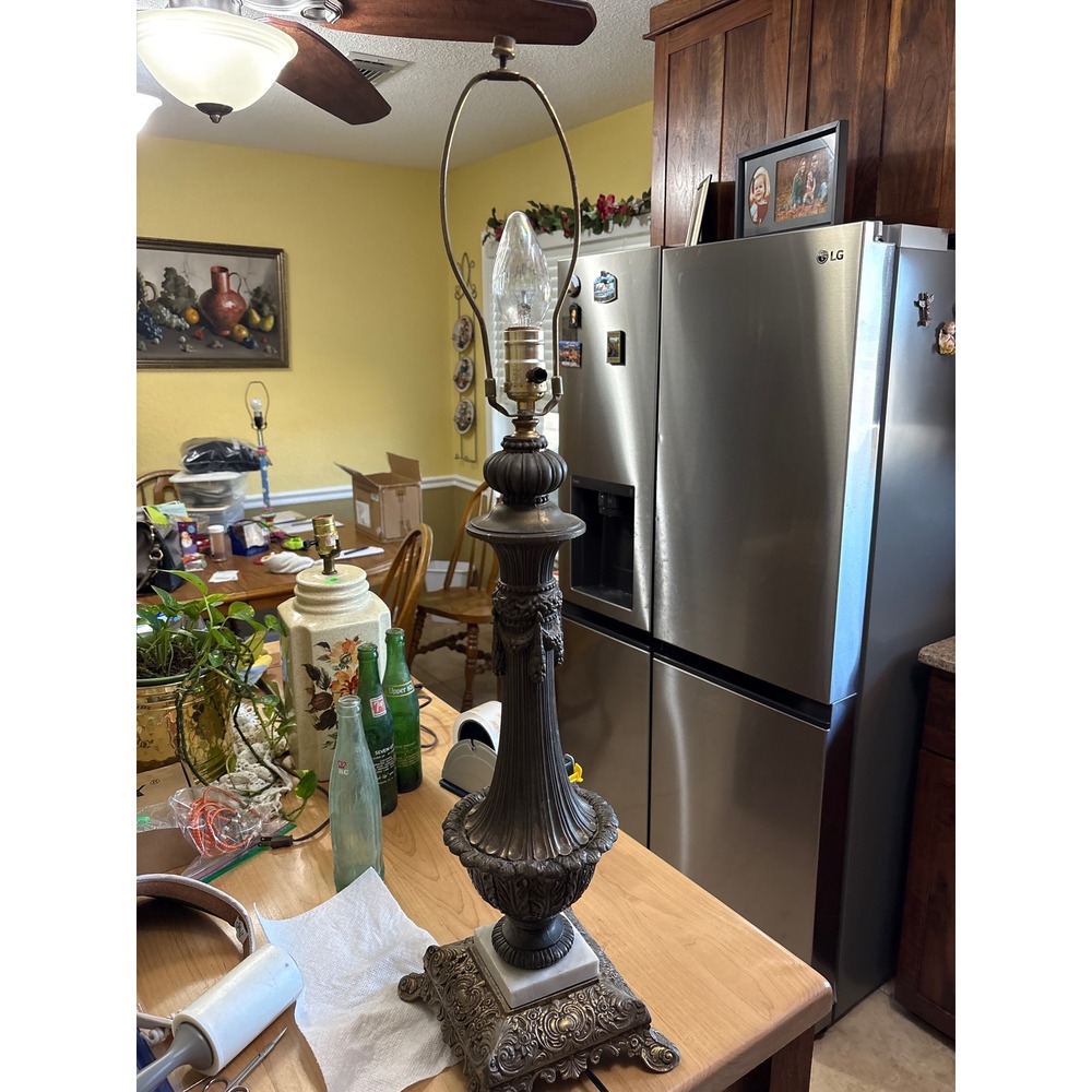 Vintage L&L WMC 8698 Cast Metal Marble Lamp Base Ornate Neoclassical 22in - Picture 11 of 11